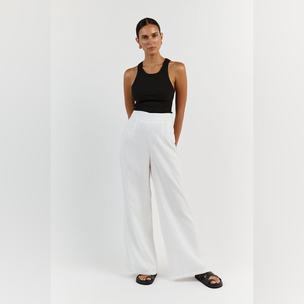 DISSH Flick White Linen Wide Leg Pants